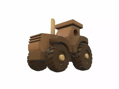 Wooden tractor toy 6 Free 3D model