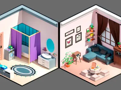 Cartoon interior 3 Low-poly 3D model