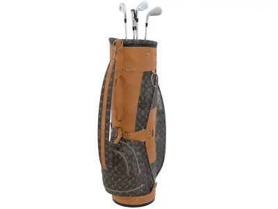 Vintage Louis Vuitton Monogram LV Golf Bag with Clubs Low-poly 3D model
