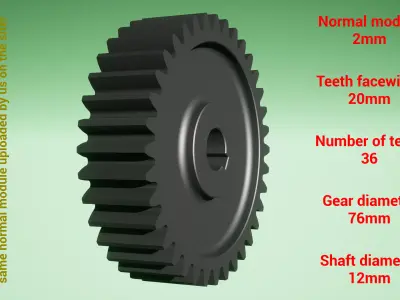 Cylindrical gear - paired - z36 m2 D76 d12 3D print model
