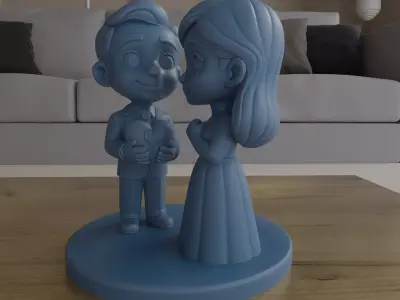 Cute Love Couple Figurine STL Chibi Romantic Statue 3D print model