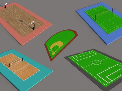 Court Stadium Field 5 Pack 3D Model Low-poly 3D model