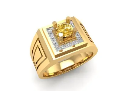 Gold Men Square Emerald Diamond Ring with Halo Setting 384 3D print model