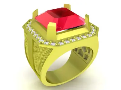 Luxury Octagon Gemstone Ring with Diamond Halo 3D Model 3990 3D print model