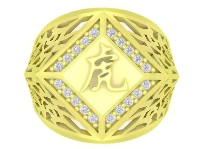 Luxury Chinese Tiger Character Mens Ring 3D Jewelry Model 3753 3D print model