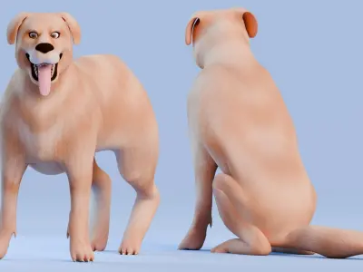 Low poly - Stylized dog - Golden Retriever Low-poly 3D model