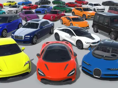 30 Cars Pack with Interior - Racing Cars Low-poly 3D model