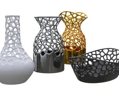 Voronoi pattern Four vases 3D print model