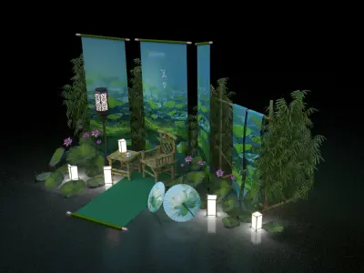 Chinese style artistic conception and styling 3D model