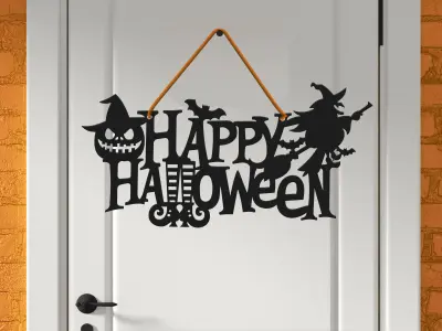 Happy Halloween Sign - Wall - Door Hanger - 3D Halloween Decor 3D print model