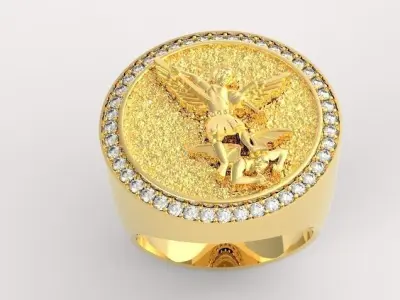 Saint michael signet men ring design 3D print model