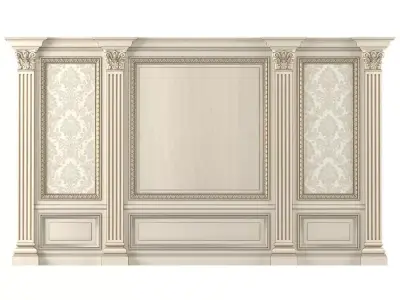 Wall wood boiserie paneling with Wallpaper 3D model