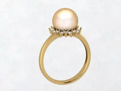 Model of a Pearl and Diamond Women Ring 3D print model