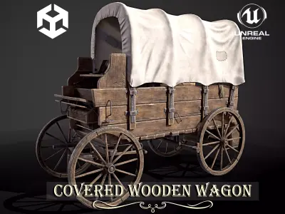  Covered wooden wagon Game Ready 4K Low-poly 3D model