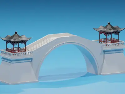 Cartoon Chinese Pavilion and Stone Bridge 3D model