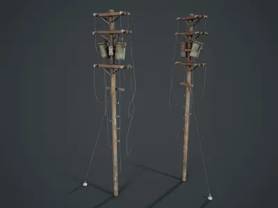 Power Pole Set PBR Game Ready Low-poly 3D model