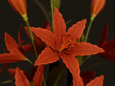 Vase with Red Lilies - PBR Game Ready  Low-poly 3D model