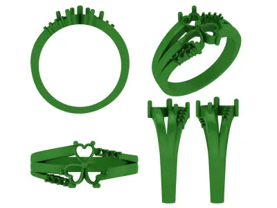 Personalized 3 Heart Gem Stone Mothers Ring Set Sizes 5 to 12 3D print model