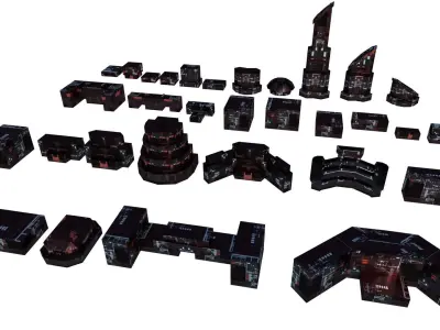 Sci Fi Space Colony Pack Modular 8k PBR 1512 Buildings Low-poly 3D model