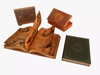 Old Books and Boxes Low-poly 3D model