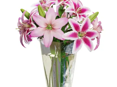Flower Set 12 - Pink Lilies Bouquet 3D model