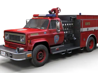 Vintage fire truck Low-poly 3D model