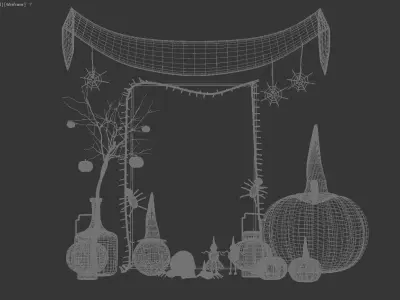 Halloween Decoration Set with Pumpkin Lanterns and Banner 3D model