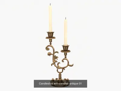 Antique candlesticks with candles 3D Model Collection