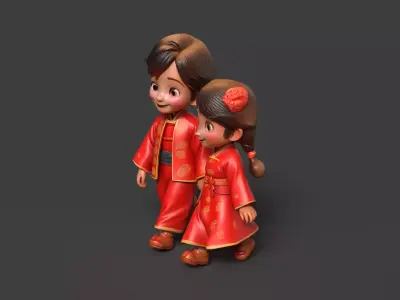 Chinese wedding couple  doll  figure  Low-poly 3D model