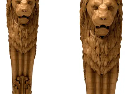 3D Model STL Column wood carving of lion 3D model