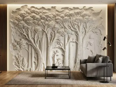 modern tree panel wall decor set relief stl mural CNC 257 3D model