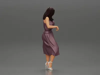 Sexy girl in dress Leaning Against Car on the beach 3D print model
