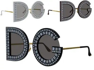 Dolce Gabbana DG Glitter Round-frame Sunglasses Low-poly 3D model