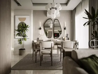Modern Apartment Interior Living Dining  and Bedroom Corona 3D model