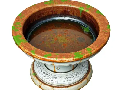 Weathered SciFi Basin Bird Bath Low-poly 3D model