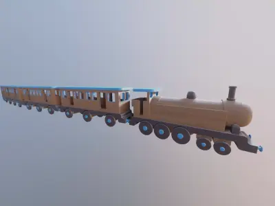 WOODEN LARGE TRAIN and CARRIAGES BUNDLE - RogueFilmProductions Low-poly 3D model