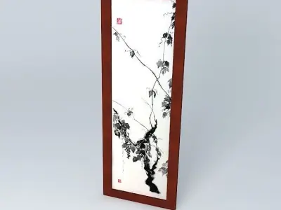 Chinese print painting on wooden frame Free 3D model