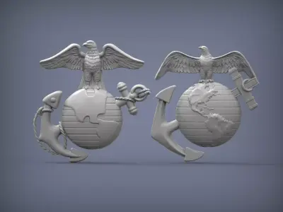 US Marine Corps Globe and Anchor Insignia Set 3D print model