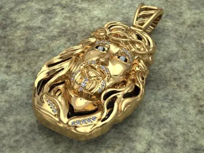 Jesus Face pendante with gems 3D print model
