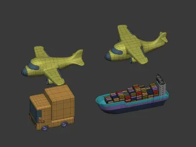 Cartoon Vehicle Transport Pack Low-poly 3D model