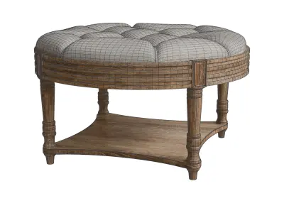 Captains Large Round Upholstered Ottoman With Bottom Shelf Low-poly 3D model