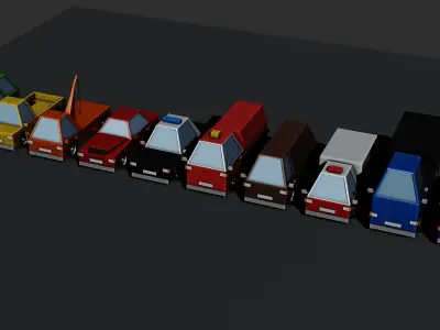 low poly cars group of different colored Free 3D print model