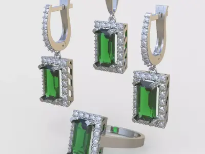 Ring  Earring and Pendant Set 3D printable model 0051 3D Model Pack