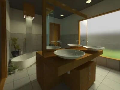 Modern Washroom with Raining Shower   3D model