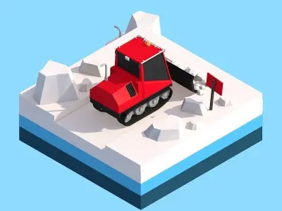 Cartoon Low Poly Snowcat Track Vehicle Small Free 3D model