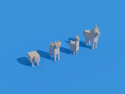 Low Poly Animals four pixel Low-poly 3D model