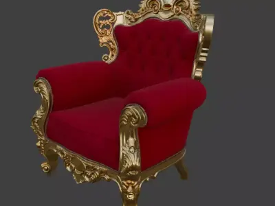 Ornate Gold and Red Throne Armchair 3D model