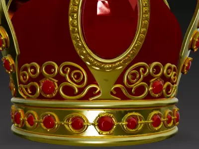 Golden Crown with Emerald Gems 3D model