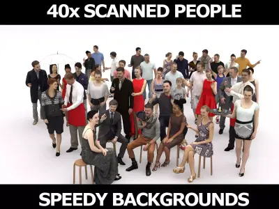 40x Crowds Scanned Casual Elegant 2 Summer Cafe Sitting People Low-poly 3D model
