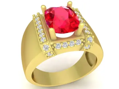 Luxury Oval Gemstone Men Ring with Side Diamonds  3428 3D print model